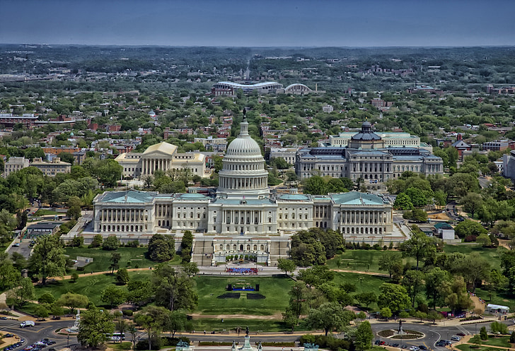 Kapitol, Washington dc, pogled iz zraka, Kapitol, mesto, mesta, Urban