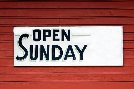 öppna söndag tecken, skyltning, öppna, företag, Store, detaljhandel, text