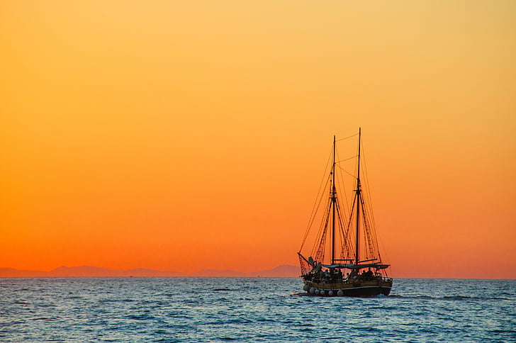 sailing, boat, body, water, sunset, Sea, Sailing Vessel