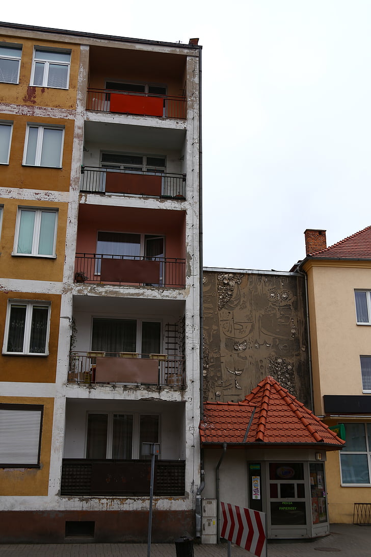 bloc, balcons, relleu, Nowa sól, edificis