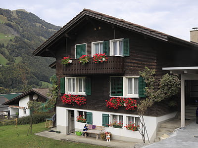Swiss, Luzern, bangunan, Pondok Gunung, Chalet, rumah, coklat