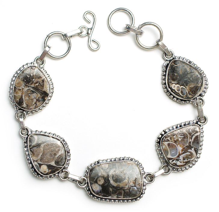 turritella, bracelet, stone, sterling, silver, jewelry, cabochon