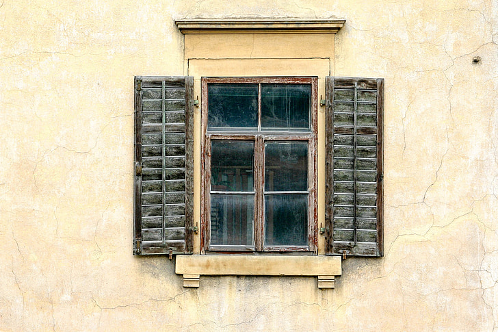 finestra, obturador, casa, edifici, façana, paret, arquitectura