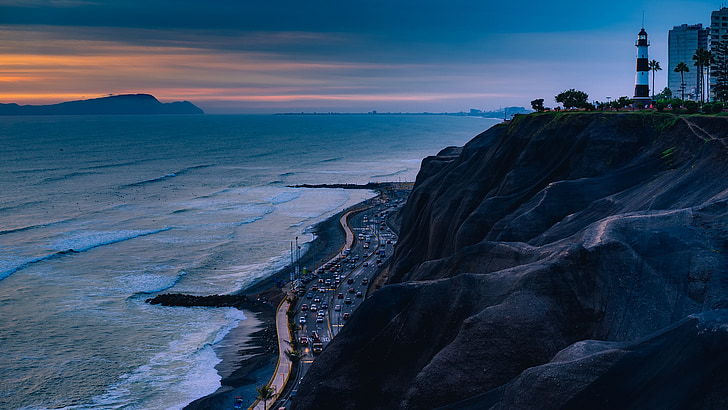 Peru, Lighthouse, Cliff, bergen, havet, Ocean, vatten