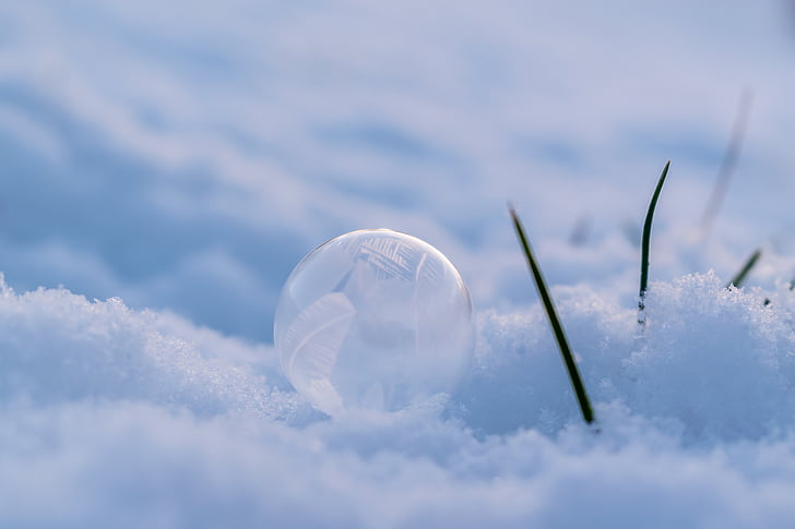 ziepju burbulis, salna, ziemas, sniega, auksti, saldētas burbulis, eiskristalle