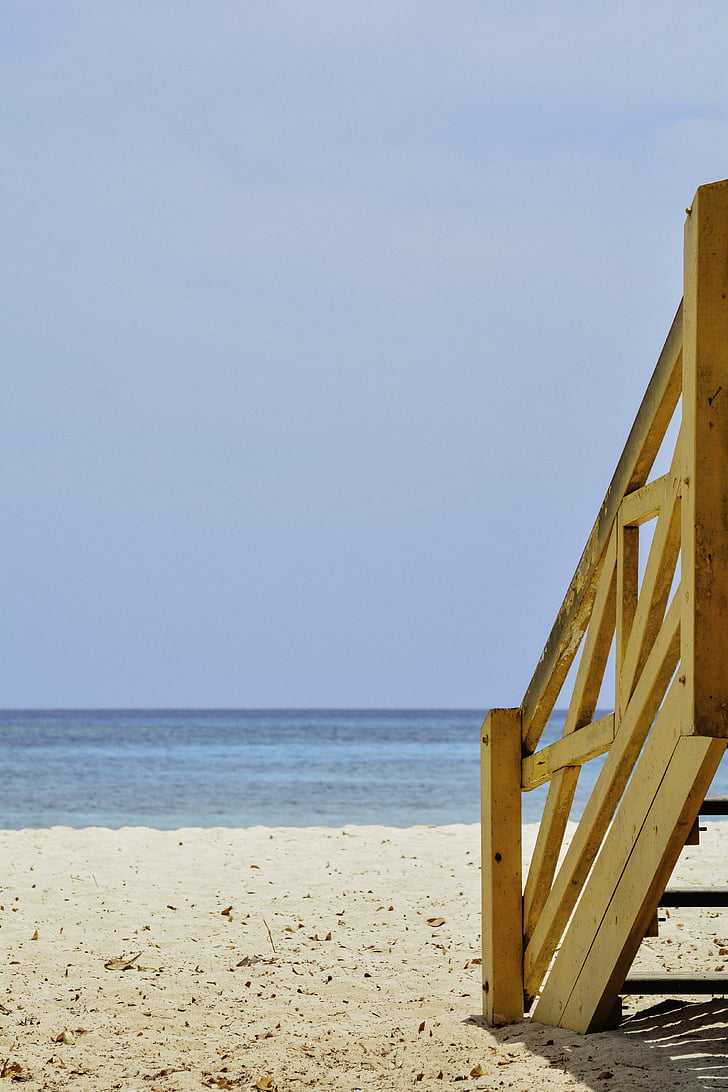 rjava, lesene, stopnice, v bližini:, Seashore, sončno, dan