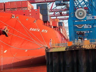 Port, loď, Hamburg, Port žeriavy, nákladné, kontajner, Kontajnerová loď
