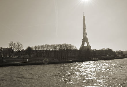 Eiffel, Tower, Pariisi, musta ja valkoinen, Matkailu, Matkailu, Matkakohteet