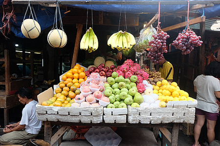 시장, 전통적인, 과일, 사람들, 음식, 가 게, 여행