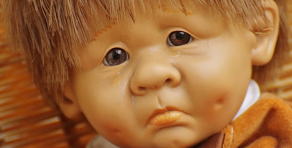 bábika, chlapec, smutný, hračky, deti, smiešny, milý