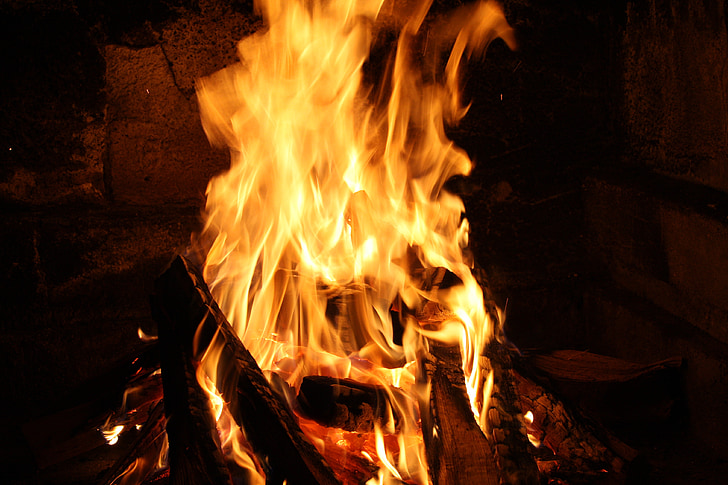 eld, grillplats, trä, Flame