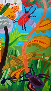 mural, lukisan, warna, anak-anak, grafiti, seni, anak-anak
