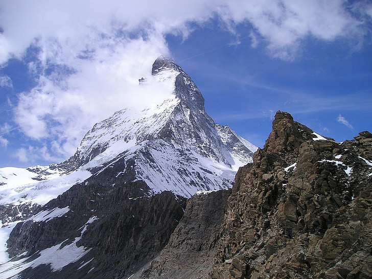 Matterhorn, Hörnligrat, Zermatt, hory, alpské, Švýcarsko, sníh