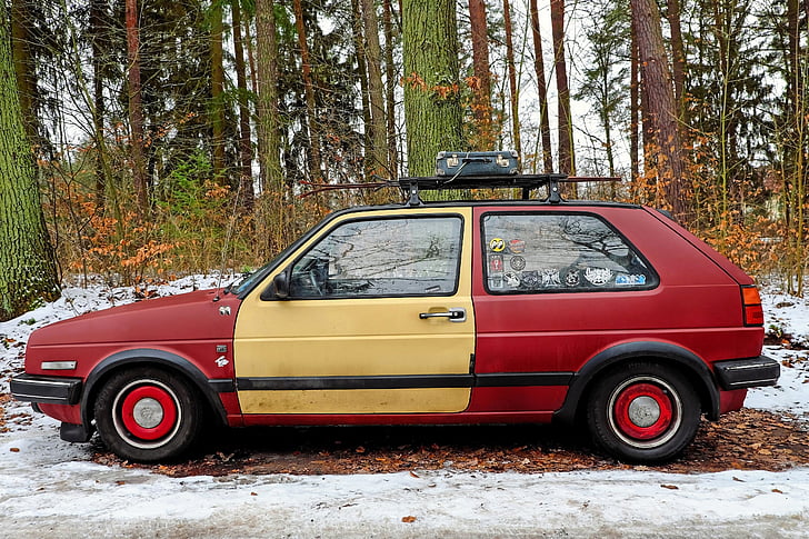 automatikus, Volkswagen, VW-gar., jármű, régi, klasszikus, téli