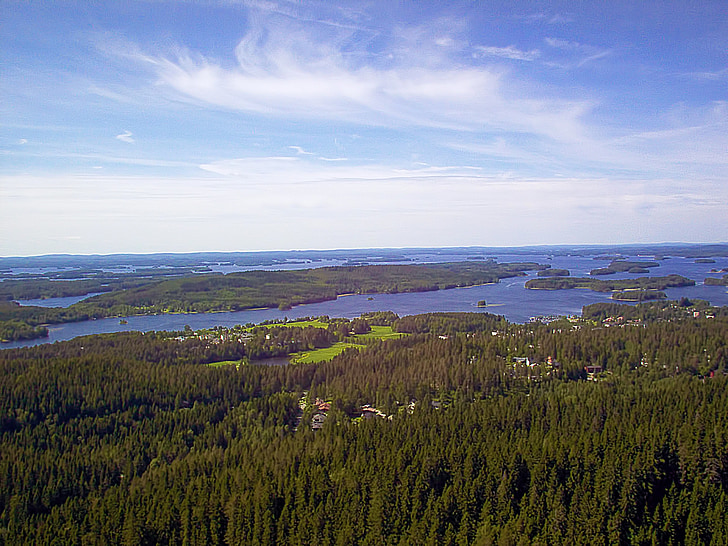 pogled, gozd, dreves, jezero, otok, finščina, nebo
