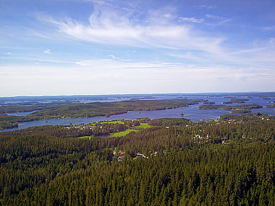 Προβολή, δάσος, δέντρα, Λίμνη, νησί, Φινλανδικά, ουρανός