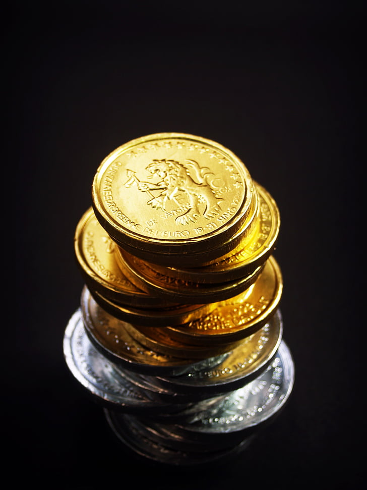 mince, zlato, hotovost, izolovaný, věž, hospodářství, míra
