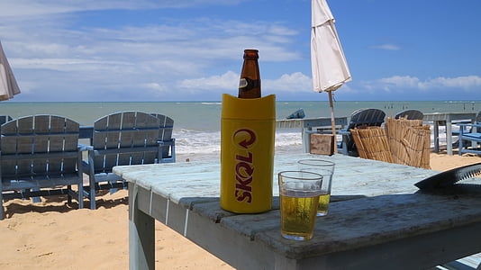 õlu, Skol, Sol, Beach, joogid, märts, Ocean