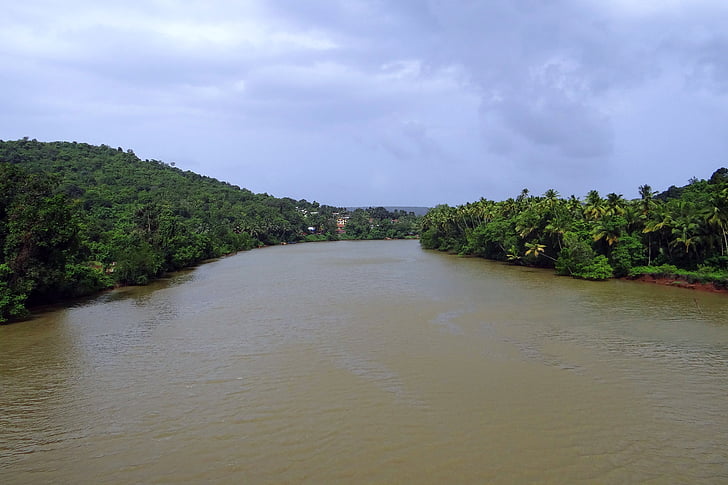 Río de Terekhol, teracol, marea, ghats occidentales, colinas de, Goa, India