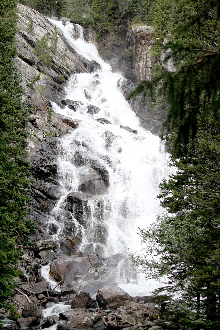vattenfall, Tetons, vatten, nationella, Park, Wyoming, Utomhus