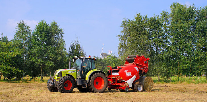 tractor, round baler, custom work, hay, retract, meadow, agriculture