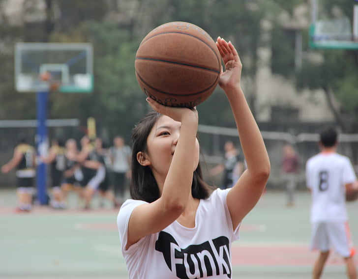 basketball, girls, shoot a basket, sports, ball