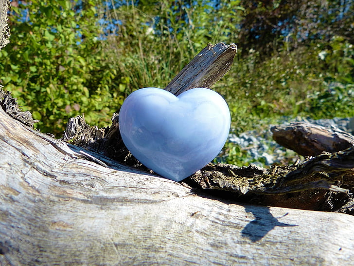coração, amor, natureza, Calcedônia, azul claro, sorte, pedra