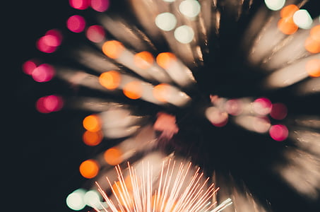 fuochi d'artificio, fuoco, partito, notte, celebrazione, bokeh, apparecchiature di illuminazione