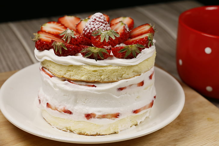 small cake, baking, delicious, strawberry cake, food and drink, dessert, sweet food