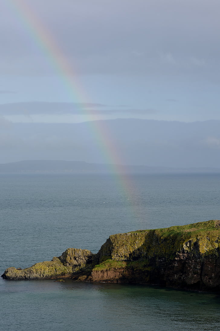 rainbow, landscape, view, sea, nature, rock - Object, coastline