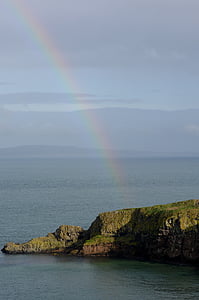 regnbue, landskab, Se, havet, natur, Rock - objekt, kystlinje