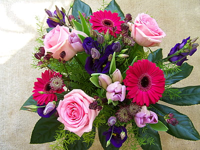 blomsterbukett, farge, snittblomster, bukett, dekorasjon, blomst, rosa fargen
