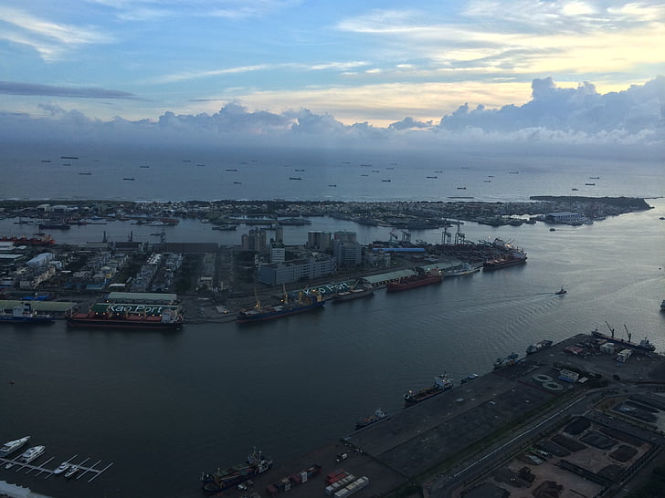 Kaohsiung, Port, kikötő, égben, City view, Tajvan, táj
