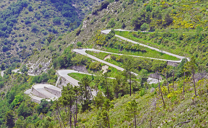 pass road, mountain range, serpentine, increase in, return, col de braus, south of france
