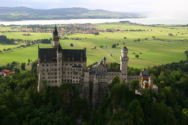 Neuschwanstein, Castle, Bajorország, torony, építészet, Németország, örökség