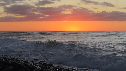 hav, solnedgang, bølger, sjøen, natur, solnedgang bakgrunn, oransje