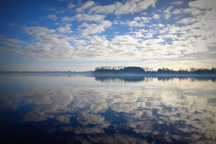 озеро, небо, облака, Зеркальное отображение, воды, Бад-Цвишенан, Природа
