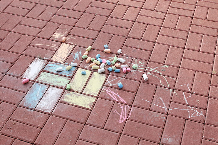 country, pavement, brick, paving, chalk, a child's drawing