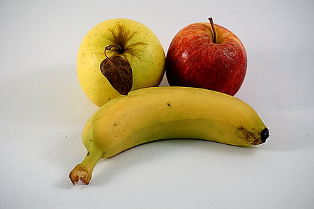 banán, žlutá, červená, jablka, ovoce, Jablko, hrušky