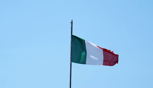 lippu, Italia, säröt, Italian lippu, sininen, Tuuli, taivas