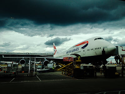 flyvemaskine, lufthavn, bagage, bagage, British airways, rejse, transport
