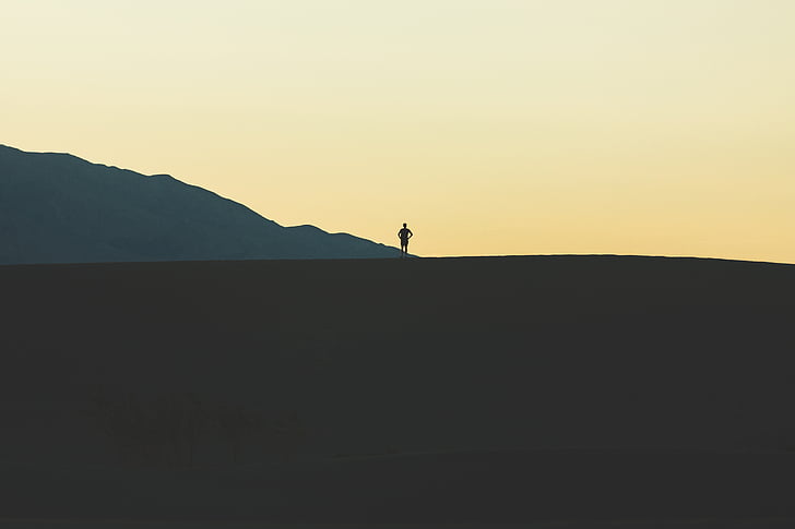silhouette, mountain, guy, man, landscape, sky, adventure