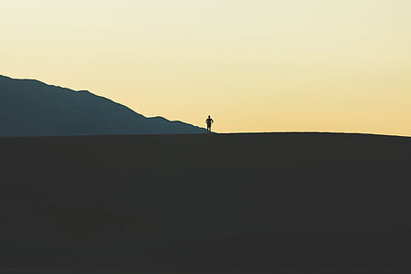 silhouette, montagne, Guy, homme, paysage, Sky, aventure