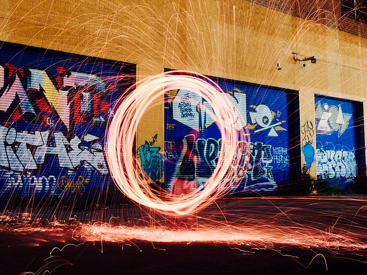art, Graffiti, lumière, longue exposition, art de la rue, Time-lapse