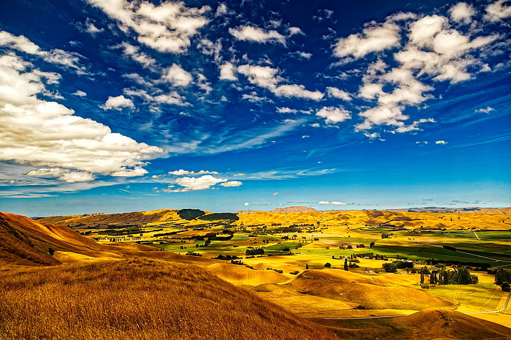 new zealand, sky, clouds, landscape, scenic, valley, trees