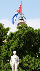 Havana, Kuba, socha, parku, vlajka, stromy, koloniální styl