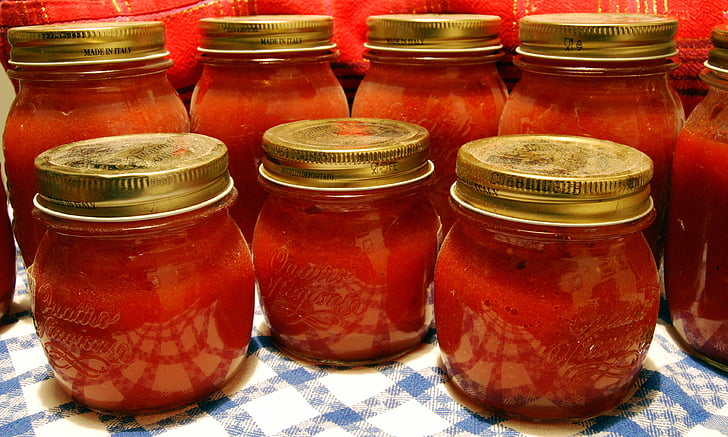 preserva, tomate, jar, vermelho, cozinha, italiana, sete