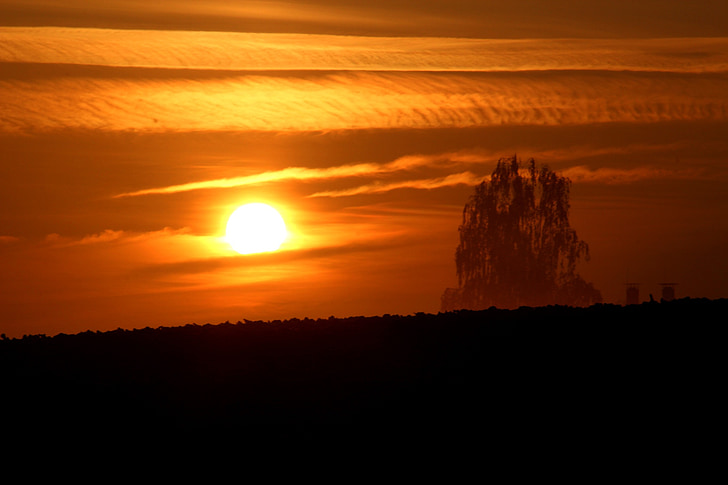 solnedgang, kveldshimmelen, natur, abendstimmung, landskapet, feltet