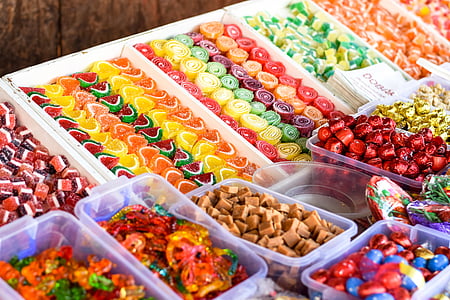 цветни, бонбони, панаир, желеобразни захарни изделия, много цветни, вариация, храна