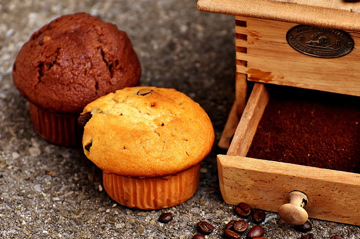 grinder, coffee, muffins, cake, coffee beans, enjoy, mill